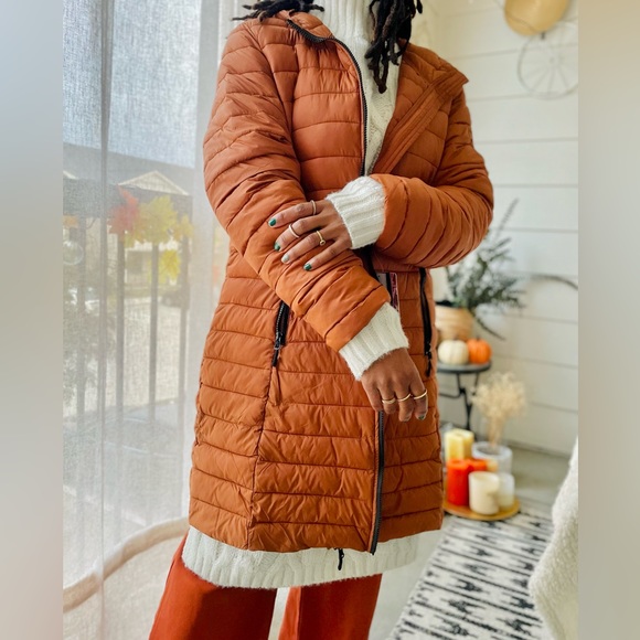 Reebok Orange Puffer Hooded Coat Size Large - Picture 5 of 11